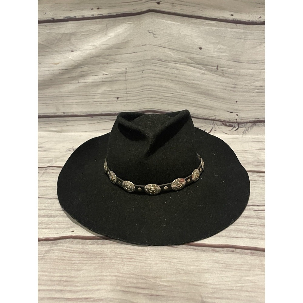 Silver Canyon Mens Black Wool Felt Western Cowboy Hat, Indian Hat Band Small